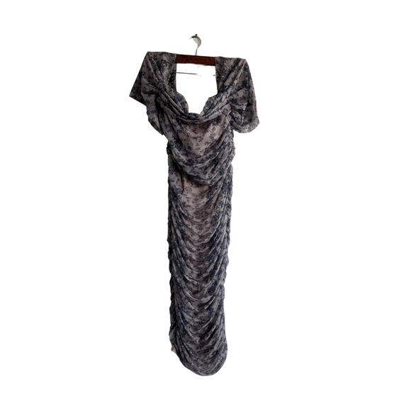 Missguided Floral Maxi‎ Dress Ruched Bodycon Evening Party Dress US 6 - Picture 1 of 7